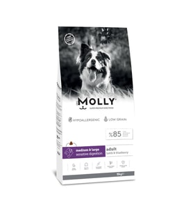 Molly Orta ve Büyük Irk Yetişkin Köpek Maması Kuzulu & Yaban Mersinli 15 Kg (Beyaz - Açık Gri)