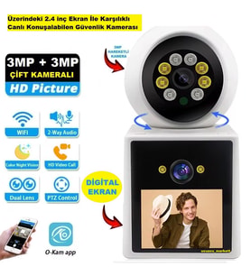 2.4 İnç Ekranlı Güvenlik Kamerası (Çift Kameralı 3mp +3mp=6mp) Uzaktan Izleme ve Hareket Ettirme -Kayıt Etme-Gece Görüş-Ses-Hareket Algılama
