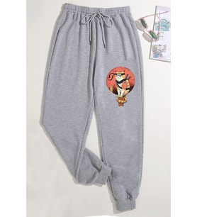 Unisex Baskılı Eşofman Altı (Gri)