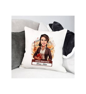 Başarılı Kadın Müzik Öğretmeni Karikatürlü Yastık