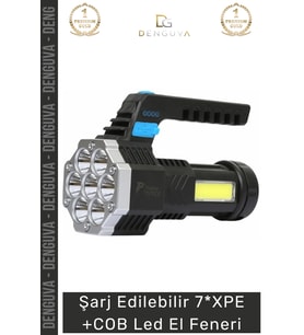 #ElFeneri ABS 5 Mod USB Şarj Göstergeli Şarj Edilebilir 7XPE +COB Led El Feneri
