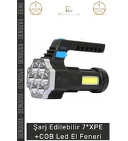 #ElFeneri ABS 5 Mod USB Şarj Göstergeli Şarj Edilebilir 7XPE +COB Led El Feneri