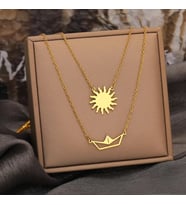 Kişiye Özel 925 Ayar Gümüş Çift Zincir Güneş Tekne Kolye (Gold)