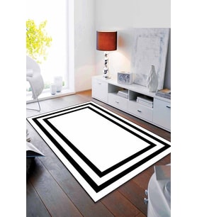 Siyah Beyaz Çerçeveli Kaymaz Tabanlı Dekoratif Halı RV098 - 100 x 160 cm