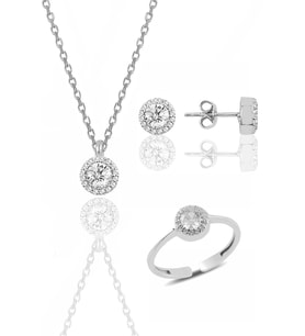 Söğütlü Silver Gümüş rodyumlu zirkon taşlı pırlanta modeli üçlü set