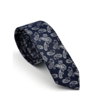Beyaz Şal Desenli Lacivert Dokuma Kumaş Mendilli Slim Fit Kravat  / SDK-230209 (Renksiz)