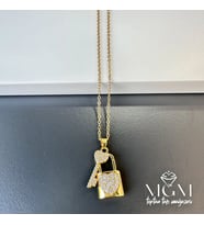 Çelik Zirkon Taşlı Anahtar Kilit Kolye