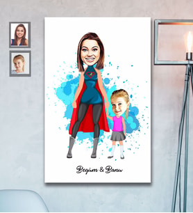 Kişiye Özel Anneler Günü Anne Kız Karikatürlü Ahşap Tablo 30x47 Model-5