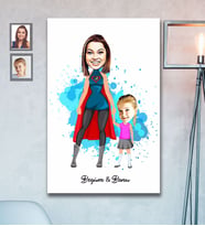 Kişiye Özel Anneler Günü Anne Kız Karikatürlü Ahşap Tablo 30x47 Model-5