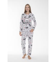 Kadın Kışlık Panda Desenli Fitilli Polar Pijama Takımı Beyaz