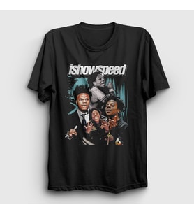 Presmono Unisex Siyah Poster Influencer Ishowspeed T-Shirt 528823tt