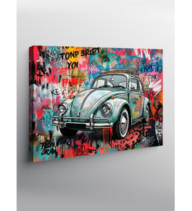 Kanvas Tablo Grafitili Retro Vosvos Araba