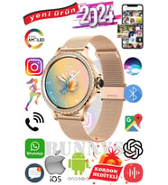 Oppo A55 Uyumlu Akıllı Saat Mini Kadınlar İçin Konuşma Özellikli Mini Smart Watch (Gold)