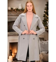 Z6765 DEWBERRY BAYAN PALTO-DÜZ GRİ