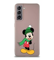Samsung Galaxy S21 Soft Premier Kapak Mickey Mouse-G Tasarımlı Silikon Kılıf - Pudra (Şeffaf)