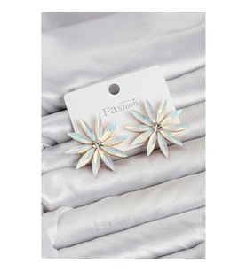 Mey İthalat® Beyaz Renk Kristal Taşlı Lotus Model Kadın Küpe
