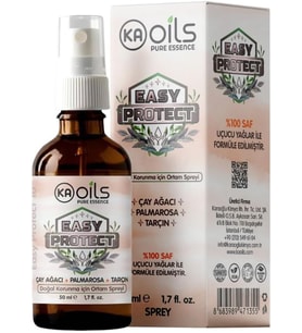 Easy Protect Doğal Ortam Spreyi 50 ml - Sivrisinek, Kene, Akar ve Haşerelere Karşı Doğal Koruma %100 Pure Essential Oil Blends Palmarosa, Tarçın, Çay Ağacı