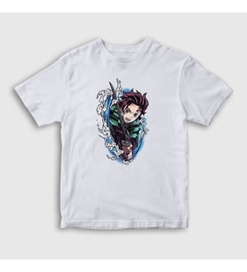 Presmono Unisex Çocuk Beyaz Tanjiro Kamado Anime Demon Slayer Kimetsu No Yaiba T-Shirt 307882tt