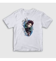 Presmono Unisex Çocuk Beyaz Tanjiro Kamado Anime Demon Slayer Kimetsu No Yaiba T-Shirt 307882tt
