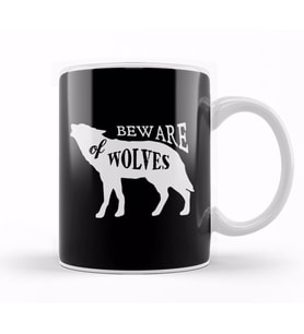 Retro Animal Wolf Beware Of Wolves White Kupa Bardak Porselen