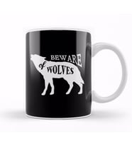 Retro Animal Wolf Beware Of Wolves White Kupa Bardak Porselen
