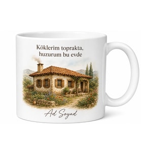 Kerpiç Ev Temalı Baskılı Kupa Bardak Nostaljik Köy Evi Hediye