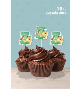 Baby Dinozor Temalı 3 Yaşında Cupcake Süsü '10lu
