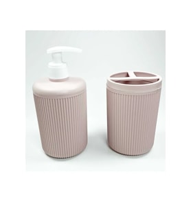 Plastik Sıvı Sabunluk ve Diş Fırçalık Set Renk Pudra