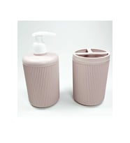 Plastik Sıvı Sabunluk ve Diş Fırçalık Set Renk Pudra