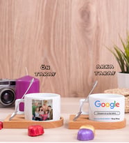 Diş Hekimine Hediye Kişiye Özel Google Tasarım Fotoğraflı Ahşap Altlıklı Fincan