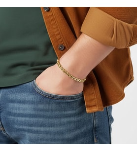 Erkek Arnavut Çelik Zincir Bileklik 6mm Yuvarlak (Altın)