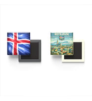 Buzdolap Magnetleri - İzlanda Bayrağı ve Reykjavik Retro Tema - 2'li Set Magneti