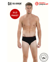 Jiber 323 Premium Erkek Likralı Pamuklu 3'lü Rahat Kalıp Kemer Bel Lastik Kutulu Slip Külot