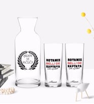 BK Gift Kişiye Özel Renkli Baskılı Rotamız Belli De Tasarımlı İkili Rakı Bardağı ve Karaf Hediye Seti-1 (Model 1)
