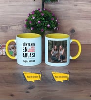 Ablaya Hediye Kupa Bardak Sarı Fotoğraflı Ablaya Doğum Günü Hediyesi