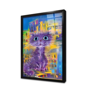 Sevimli Kedi Çerçeveli Cam Tablo