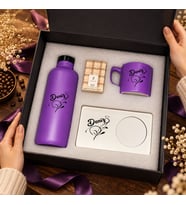 BK Gift Kişiye Özel İsimli Mor Cam Suluk & Kahve Fincanı & Türk Kahvesi & MDF Altlıklı - Hediye Kutulu Mor Set-4