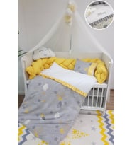 Baby Clime Masal Serisi 70x110 Nakışlı Park Yatak Bebek Uyku Seti Sarı Fırfırlı