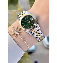 Daniel Klein DKISTE1242 Kadranı Yeşil Kordonu Gold Gümüş Renk Hediye Paketli Kadın Kol Saati ve Bileklik