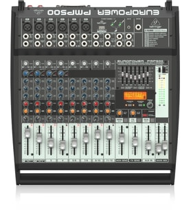 Behringer PMP500 Klark Teknik Multi-FX İşlemcili, Kompresörlü, FBQ Geri Besleme Algılama Sistemli ve Kablosuz Seçenekli 500 Watt 12 Kanallı Mikser