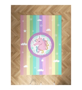MEKTA HOME BEBEK VE ÇOCUK ODASI Renkli Unicorn Desenli Halı