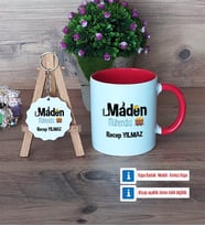 Maden Mühendisi Kupa Bardak Kırmızı ve Ahşap Anahtarlık Hediye (Model 1)