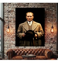 AY GİBİ PARLAYAN MUSTAFA KEMAL ATATÜRK KANVAS TABLO EV DUVAR SALON OFİS DÜKKAN İŞ YERİ HEDİYELİK DEKARASYON SÜSÜ (Çok Renkli)