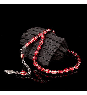 Kırmızı Renk Mine İşlemeli Metal 6 Yarma Model Tesbih (Gri)