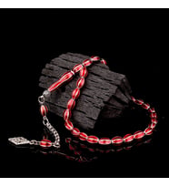 Kırmızı Renk Mine İşlemeli Metal 6 Yarma Model Tesbih (Gri)