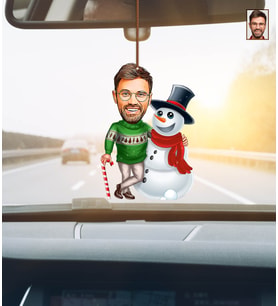 Kişiye Özel Yılbaşı Hediyesi Karikatür Ahşap Araba Dikiz Ayna Süsü