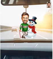 Kişiye Özel Yılbaşı Hediyesi Karikatür Ahşap Araba Dikiz Ayna Süsü