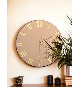 Galaxy Premium Serisi Aynalı 50 CM Sessiz Akar Roma Rakamlı Duvar Saati Bronz (Gold)