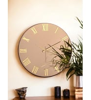 Galaxy Premium Serisi Aynalı 50 CM Sessiz Akar Roma Rakamlı Duvar Saati Bronz (Gold)