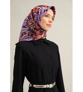 Armine Tivil İpek Eşarp 9335 - 06 Mor Karışık Desen
